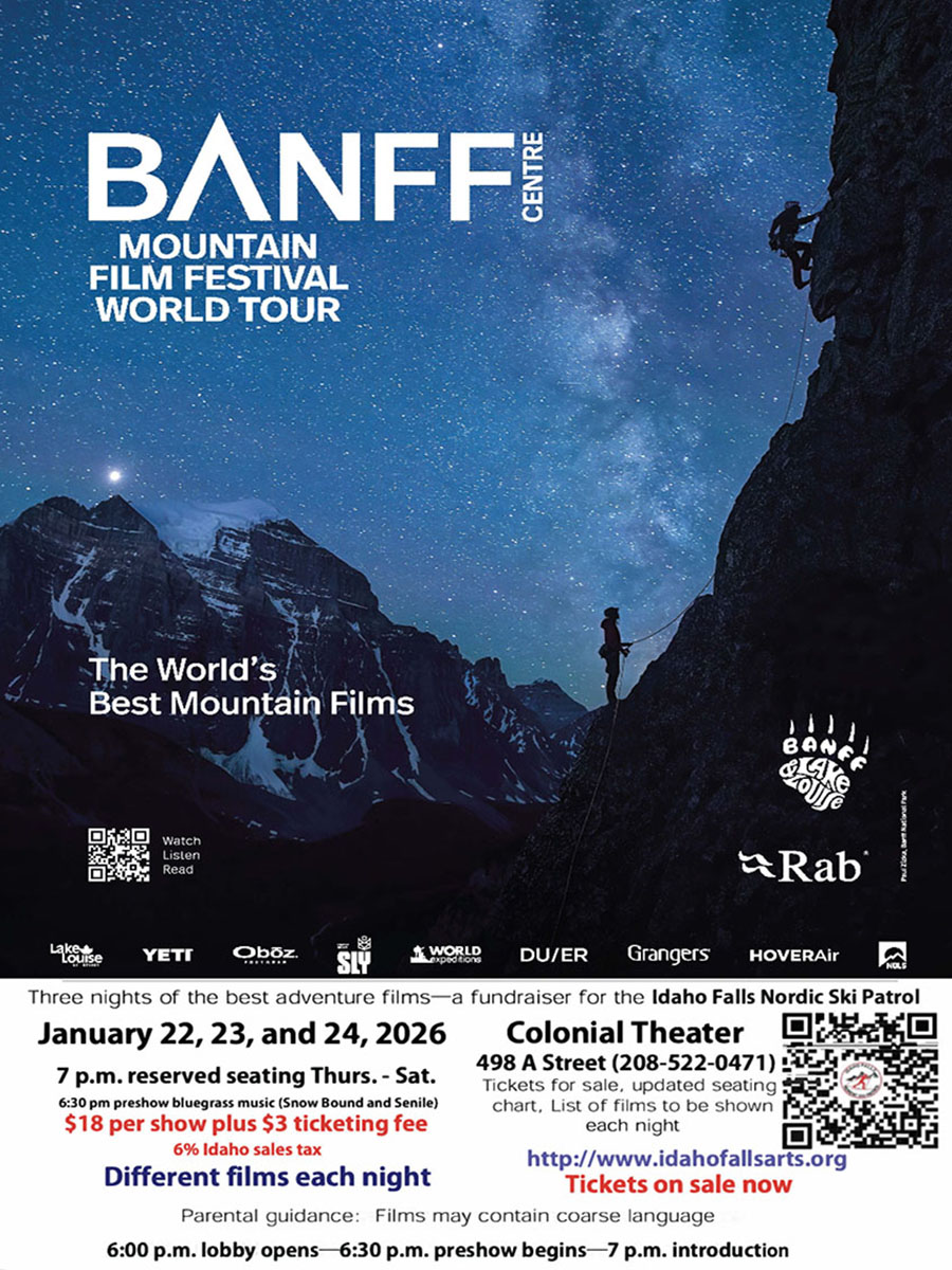Anuncio de la gira mundial del Banff Center Mountain Film Festival que llegará a Idaho Falls.